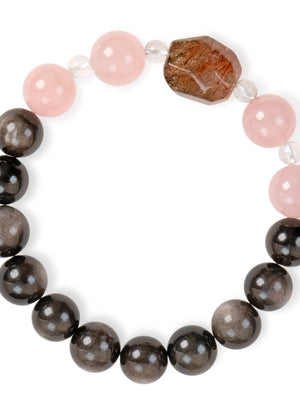 SENLLY Midnight Rose Aura - Beaded Bracelet with Natural Rose Quartz, Gold Obsidian & Clear Quartz, Handcrafted Natural Stone Jewelry Featuring a Black Gold Super Seven Centerpiece