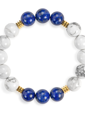 SENLLY Frosted Horizon â€?Beaded Stretch Bracelet with Howlite & Lapis Lazuli, Handmade Natural Stone Jewelry for Calm, Clarity & Balance