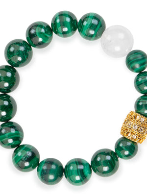 SENLLY Emerald Flow - Beaded Stretch Bracelet with Natural Malachite & White Agate, Handcrafted Natural Stone Jewelry for Balance, Protection & Renewal