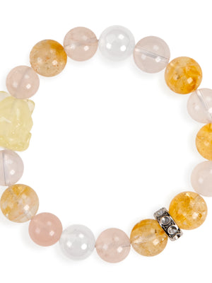 SENLLY Honey Blossom Fox - Beaded Stretch Bracelet with Natural Citrine, Rose Quartz & Clear Quartz, Handcrafted Natural Stone Jewelry for Love, Joy & Positive Energy
