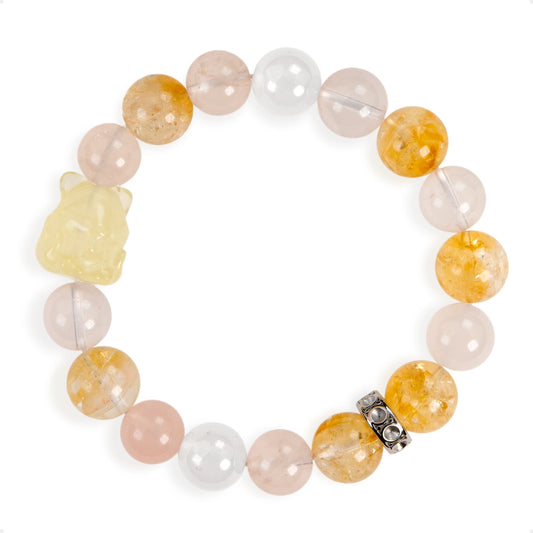 SENLLY Honey Blossom Fox - Beaded Stretch Bracelet with Natural Citrine, Rose Quartz & Clear Quartz, Handcrafted Natural Stone Jewelry for Love, Joy & Positive Energy