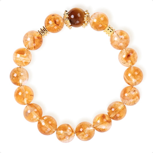 SENLLY Golden Tiger Glow - Beaded Stretch Bracelet with Citrine & Gold Tiger Eye Accent, Handmade Natural Stone Jewelry for Confidence, Vitality & Positive Energy
