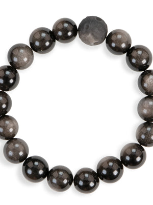 SENLLY Shadow Clarity - Beaded Stretch Bracelet with Silver Obsidian, Handcrafted Natural Stone Jewelry for Grounding, Focus & Balance
