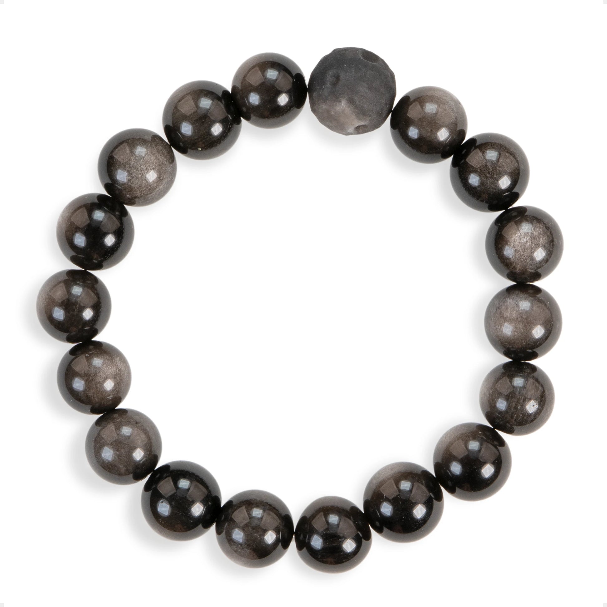 SENLLY Shadow Clarity - Beaded Stretch Bracelet with Silver Obsidian, Handcrafted Natural Stone Jewelry for Grounding, Focus & Balance