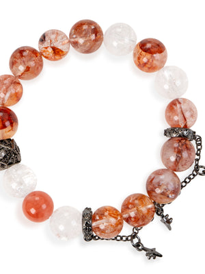 SENLLY Crimson Nova - Beaded Stretch Bracelet with Natural Red Hematoid Quartz, Azeztulite & South Red Agate, Handcrafted Natural Stone Jewelry for Energy, Confidence & Emotional Strength