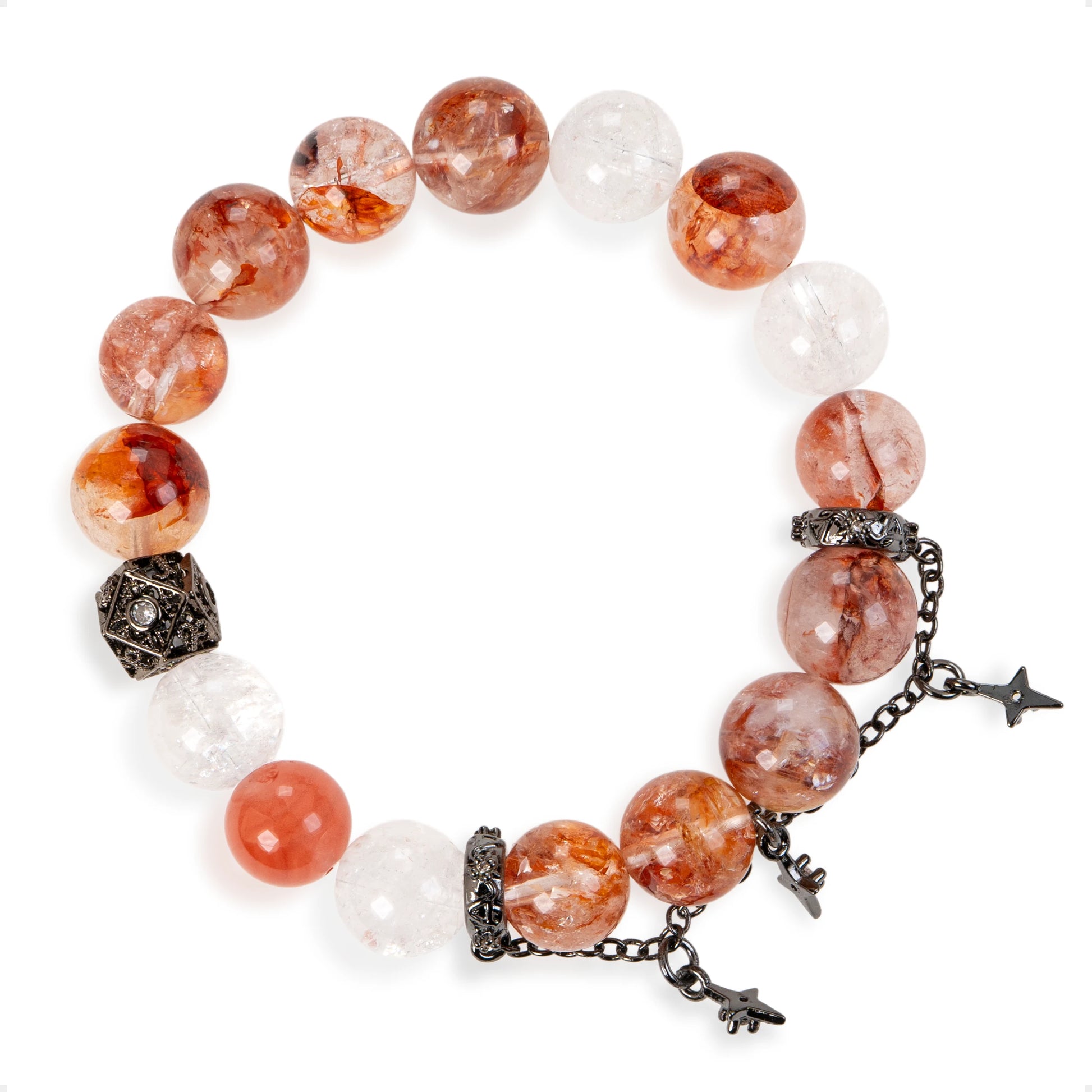 SENLLY Crimson Nova - Beaded Stretch Bracelet with Natural Red Hematoid Quartz, Azeztulite & South Red Agate, Handcrafted Natural Stone Jewelry for Energy, Confidence & Emotional Strength