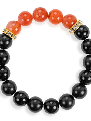 SENLLY Ember Vitality - Beaded Stretch Bracelet with Black Agate & South Red Agate, Handmade Natural Stone Jewelry for Strength, Energy & Balance