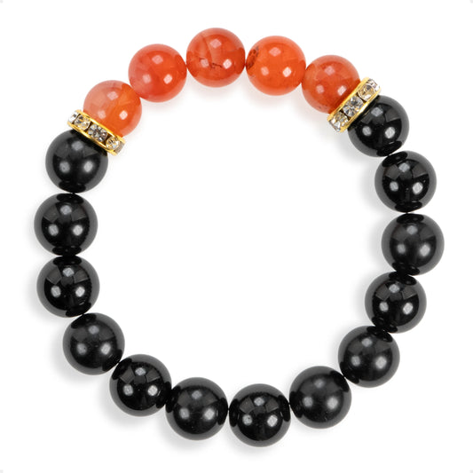SENLLY Ember Vitality - Beaded Stretch Bracelet with Black Agate & South Red Agate, Handmade Natural Stone Jewelry for Strength, Energy & Balance