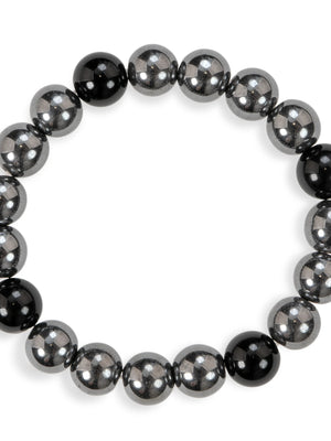 SENLLY Steel Serenity - Beaded Stretch Bracelet with Natural Hematite & Black Agate, Handcrafted Natural Stone Jewelry for Focus, Balance & Grounding