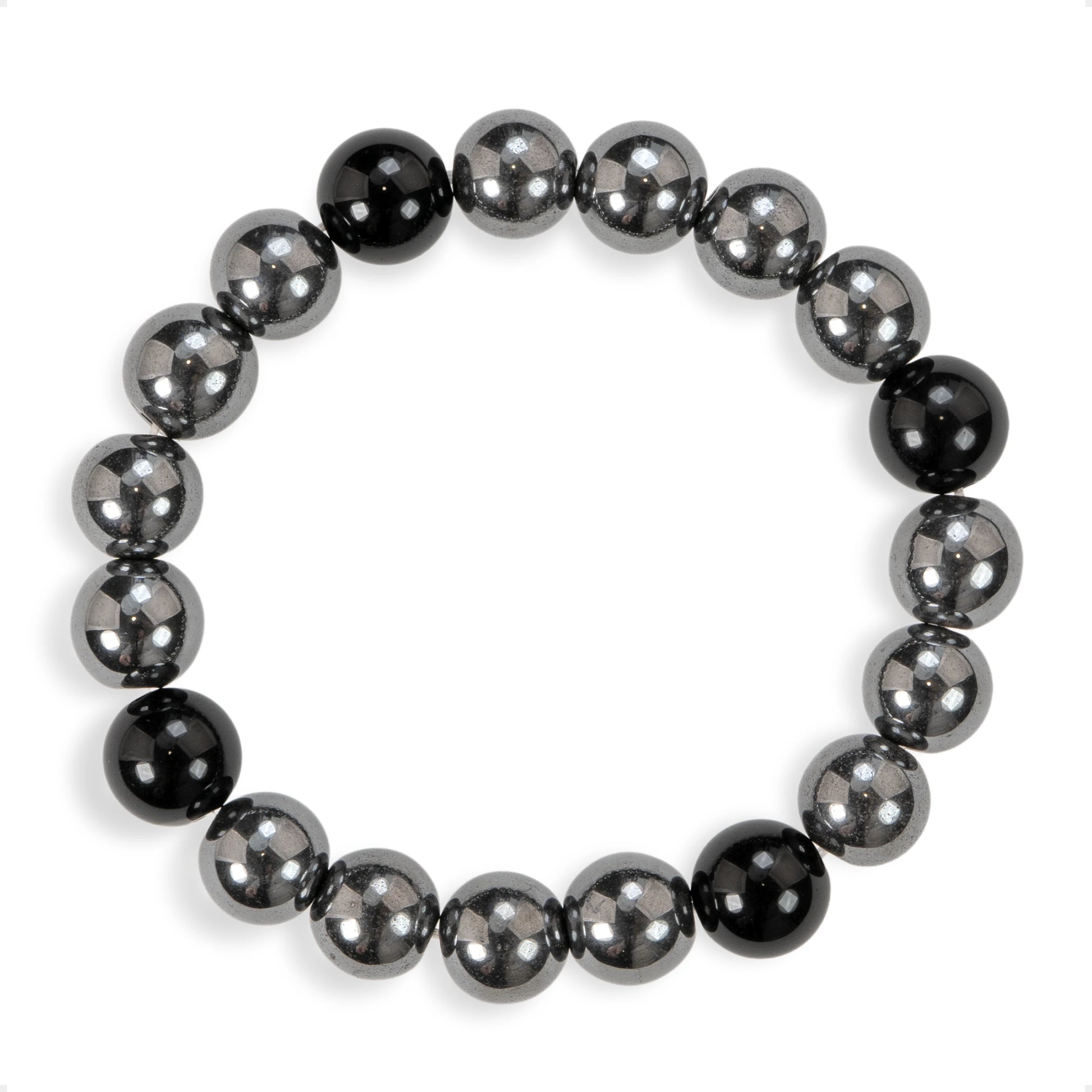 SENLLY Steel Serenity - Beaded Stretch Bracelet with Natural Hematite & Black Agate, Handcrafted Natural Stone Jewelry for Focus, Balance & Grounding