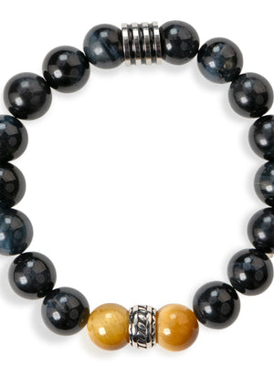 SENLLY Nightfall Focus - Beaded Stretch Bracelet with Natural Blue Tiger Eye & Gold Tiger Eye, Handcrafted Natural Stone Jewelry for Strength, Focus & Grounding