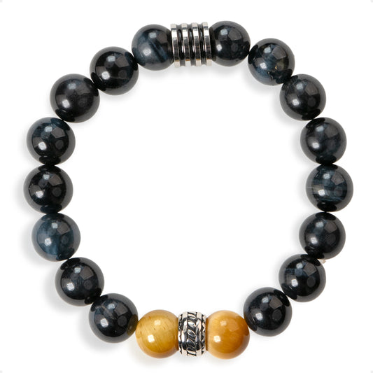 SENLLY Nightfall Focus - Beaded Stretch Bracelet with Natural Blue Tiger Eye & Gold Tiger Eye, Handcrafted Natural Stone Jewelry for Strength, Focus & Grounding