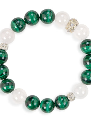 SENLLY Emerald Balance - Beaded Stretch Bracelet with Natural Malachite & White Agate, Handcrafted Natural Stone Jewelry for Grounding, Clarity & Emotional Harmony