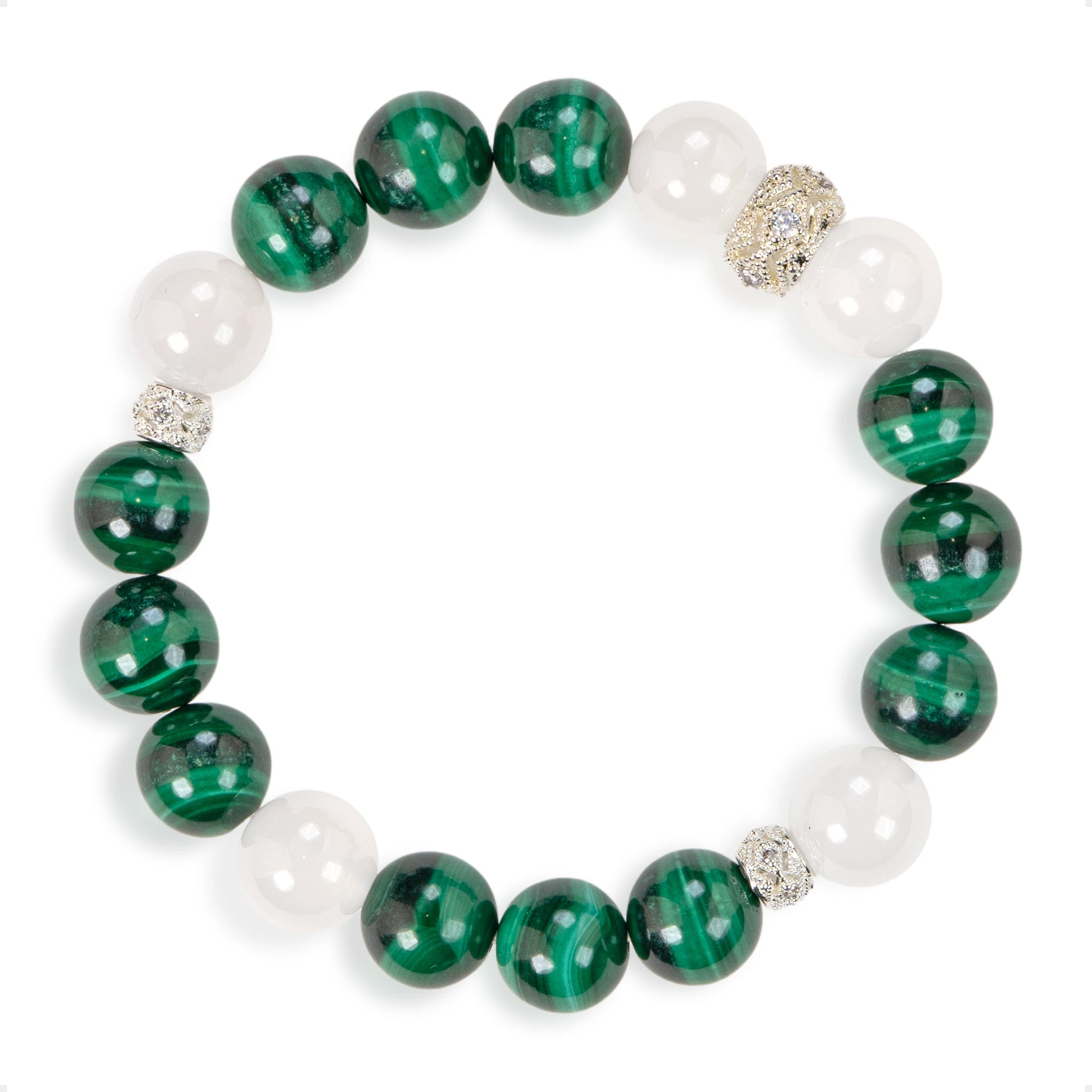 SENLLY Emerald Balance - Beaded Stretch Bracelet with Natural Malachite & White Agate, Handcrafted Natural Stone Jewelry for Grounding, Clarity & Emotional Harmony