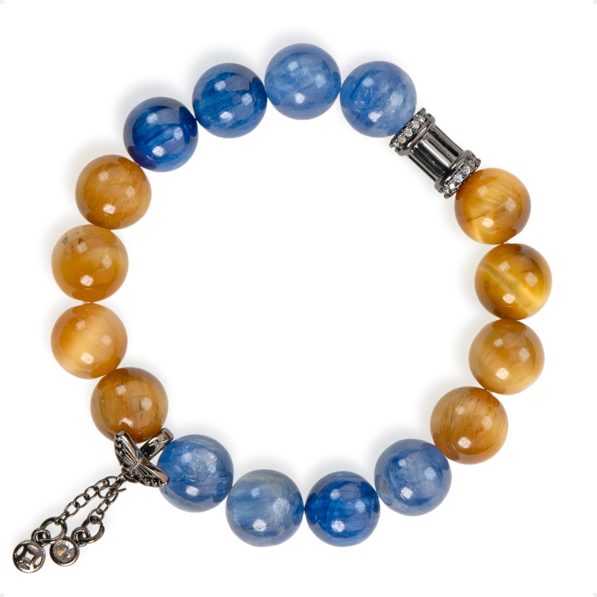 SENLLY Solar Current - Beaded Stretch Bracelet with Natural Kyanite & Gold Tiger Eye, Handcrafted Natural Stone Jewelry for Strength, Focus & Vitality