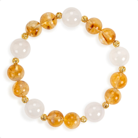 SENLLY Honey Glow - Beaded Stretch Bracelet with Natural Citrine & White Agate, Handcrafted Natural Stone Jewelry for Joy, Clarity & Positive Energy