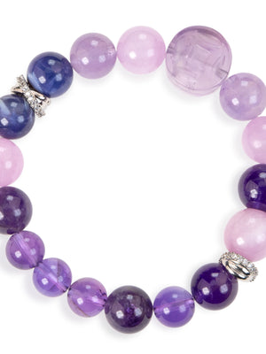 SENLLY Lavender Harmony - Beaded Stretch Bracelet with Natural Kunzite & Amethyst, Handcrafted Natural Stone Jewelry for Calm, Clarity & Emotional Balance