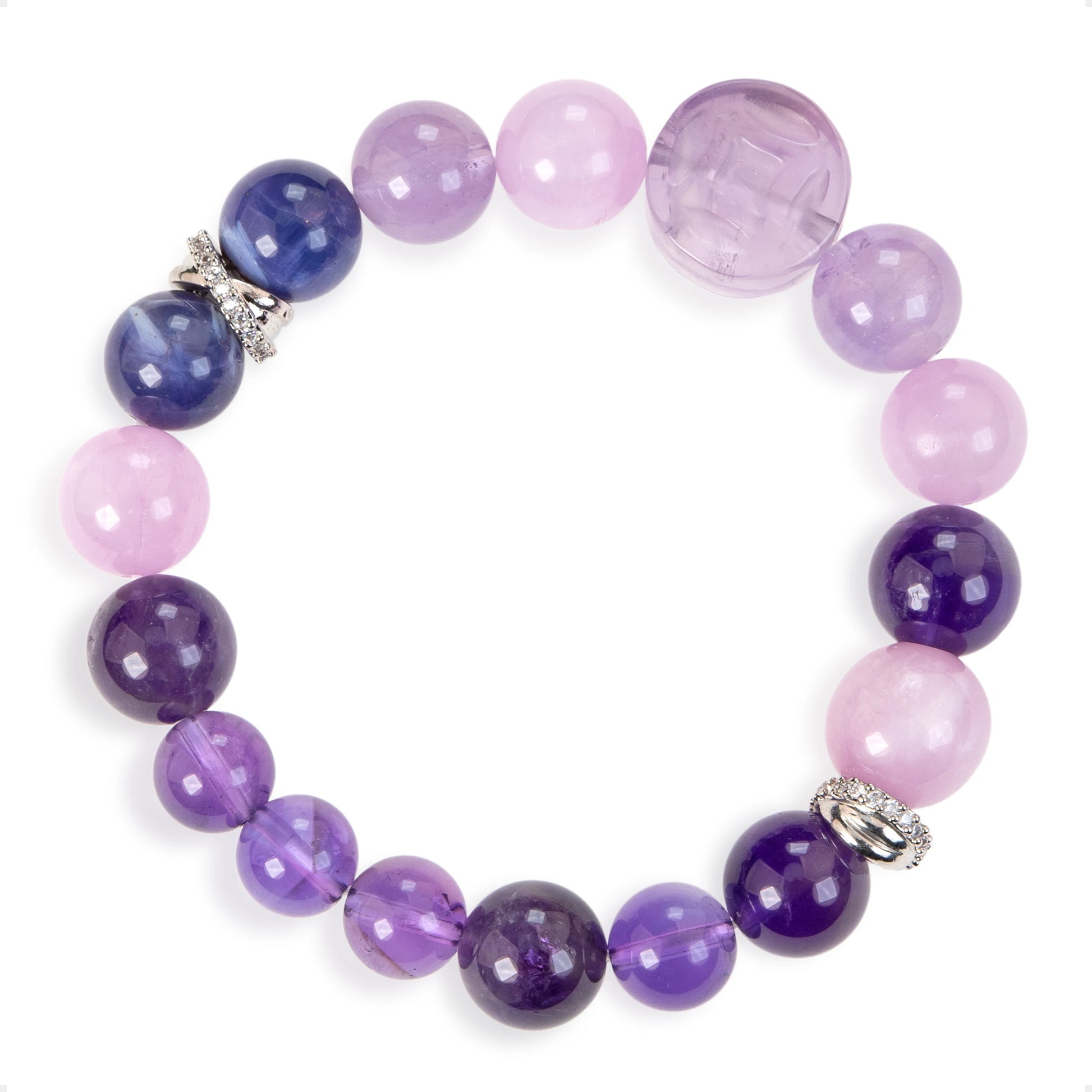 SENLLY Lavender Harmony - Beaded Stretch Bracelet with Natural Kunzite & Amethyst, Handcrafted Natural Stone Jewelry for Calm, Clarity & Emotional Balance