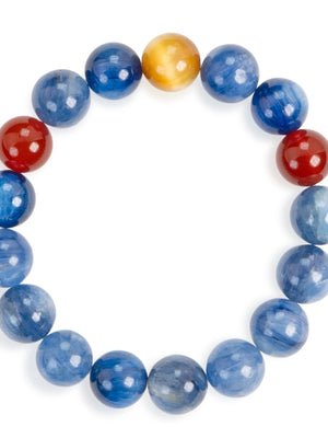 SENLLY Horizon Nova - Beaded Stretch Bracelet with Natural Kyanite, Red Agate & Gold Tiger Eye, Handcrafted Natural Stone Jewelry for Strength, Focus & Energy