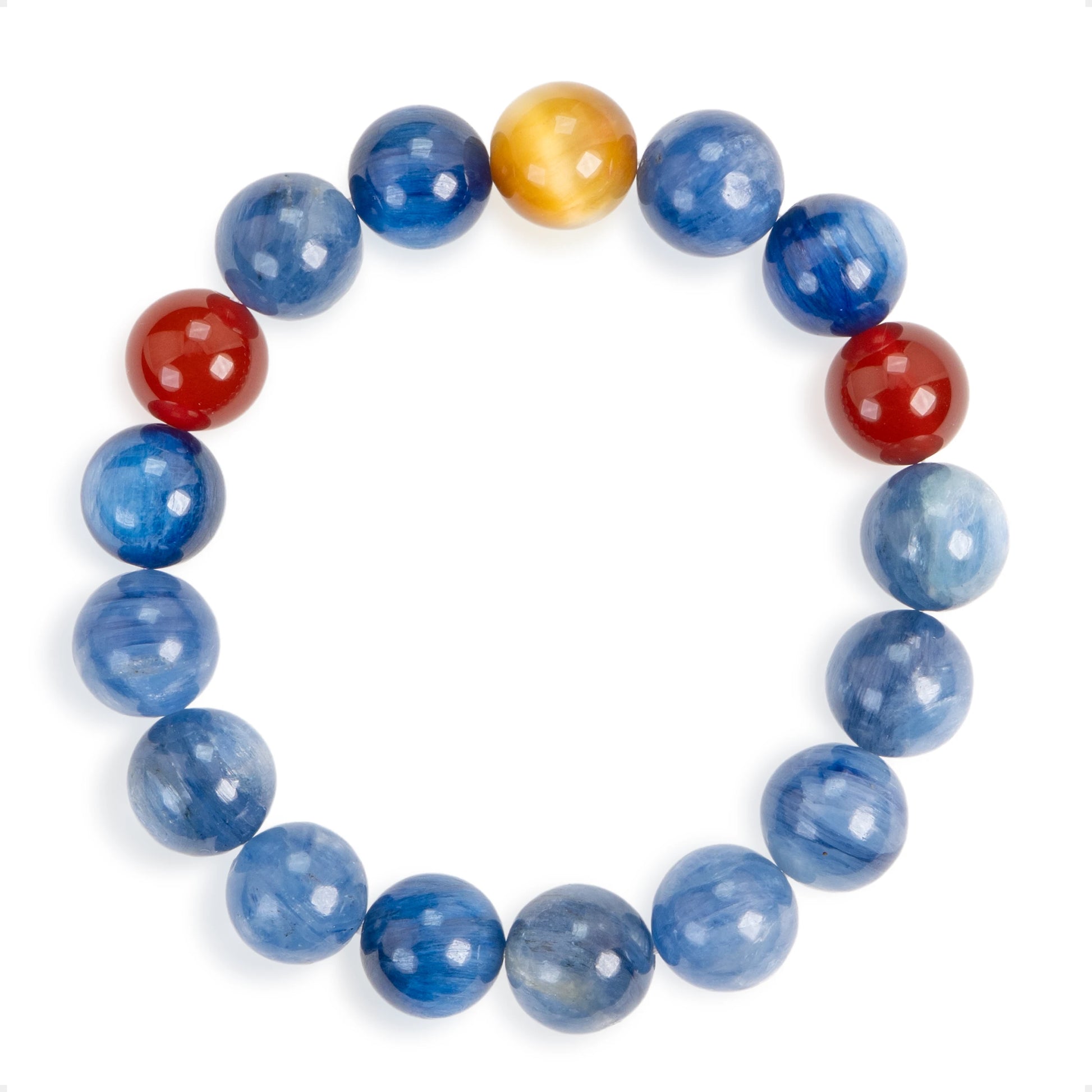 SENLLY Horizon Nova - Beaded Stretch Bracelet with Natural Kyanite, Red Agate & Gold Tiger Eye, Handcrafted Natural Stone Jewelry for Strength, Focus & Energy