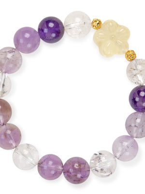 SENLLY Violet Harmony - Beaded Stretch Bracelet with Natural Amethyst, Lavender Amethyst, Azeztulite & Citrine, Handcrafted Natural Stone Jewelry for Serenity, Clarity & Emotional Balance