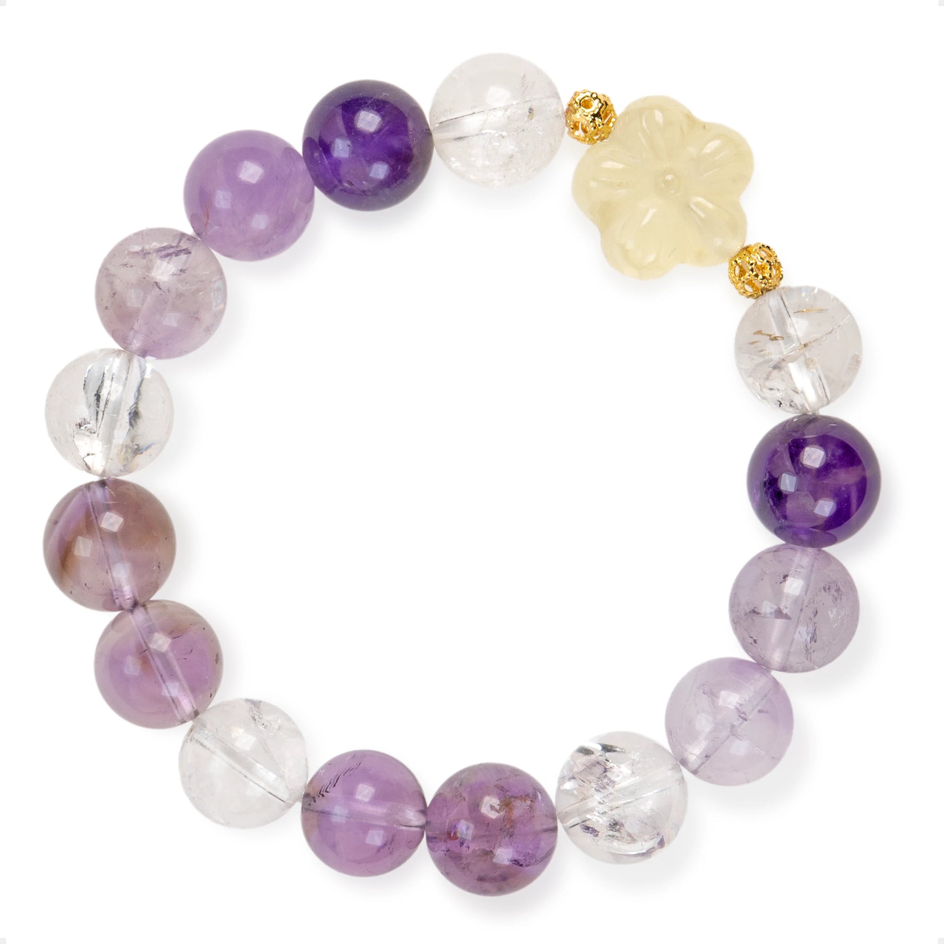 SENLLY Violet Harmony - Beaded Stretch Bracelet with Natural Amethyst, Lavender Amethyst, Azeztulite & Citrine, Handcrafted Natural Stone Jewelry for Serenity, Clarity & Emotional Balance