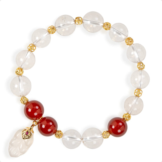 SENLLY Scarlet Clarity - Beaded Stretch Bracelet with Natural Clear Quartz & Red Agate, Handcrafted Natural Stone Jewelry for Purity, Vitality & Emotional Balance