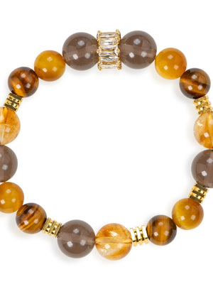 SENLLY Golden Ember Harmony - Smoky Quartz, Citrine & Tiger Eye Beaded Bracelet, Handcrafted Natural Stone Jewelry for Warmth, Confidence & Balanced Energy