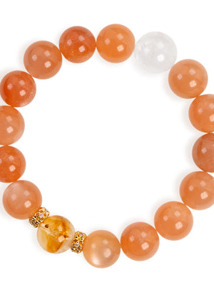 SENLLY Golden Sunrise Glow - Beaded Bracelet with Natural Sunstone, Citrine & White Agate, Handcrafted Natural Stone Jewelry for Warmth, Joy & Bright Energy
