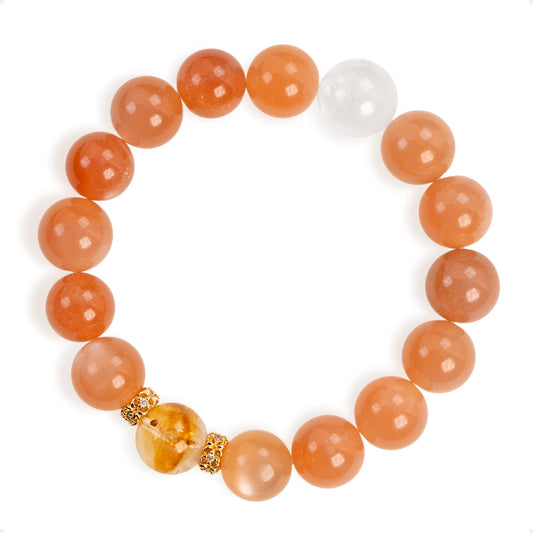 SENLLY Golden Sunrise Glow - Beaded Bracelet with Natural Sunstone, Citrine & White Agate, Handcrafted Natural Stone Jewelry for Warmth, Joy & Bright Energy