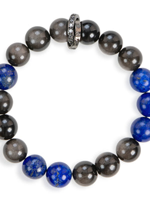 SENLLY Midnight Crest - Beaded Stretch Bracelet with Silver Obsidian & Lapis Lazuli, Handcrafted Natural Stone Jewelry for Clarity, Balance & Confidence