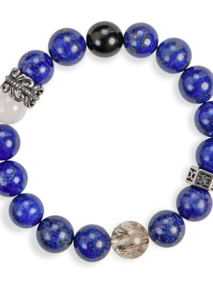 SENLLY Midnight Crest - Beaded Stretch Bracelet with Natural Lapis Lazuli, White Agate & Black Gold Super Seven, Handcrafted Natural Stone Jewelry for Strength, Balance & Modern Style
