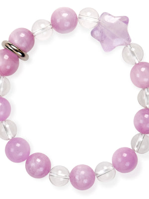 SENLLY Blossom Whisper - Beaded Stretch Bracelet with Natural Kunzite, Clear Quartz & Lavender Amethyst, Handcrafted Natural Stone Jewelry for Calm, Love & Emotional Clarity