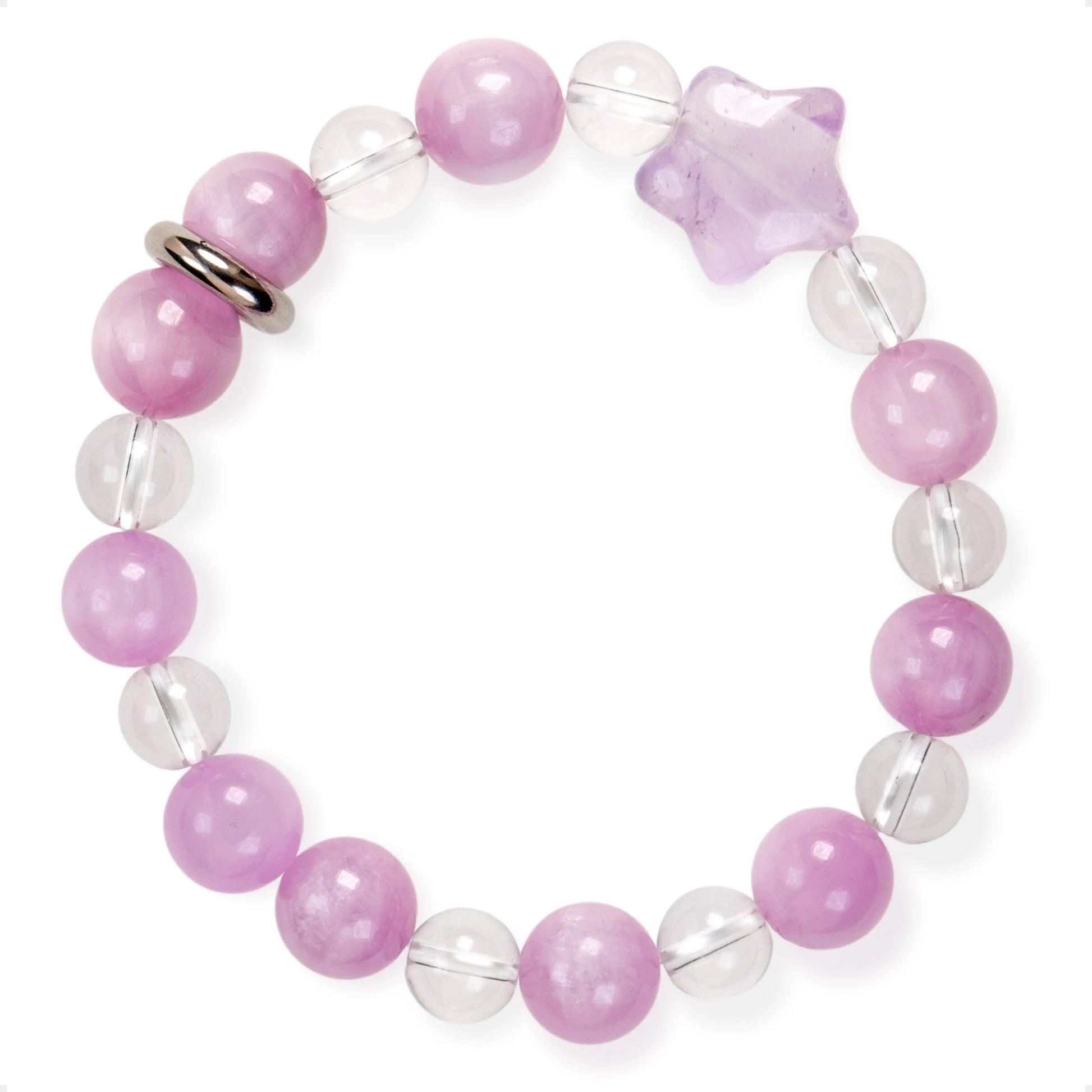 SENLLY Blossom Whisper - Beaded Stretch Bracelet with Natural Kunzite, Clear Quartz & Lavender Amethyst, Handcrafted Natural Stone Jewelry for Calm, Love & Emotional Clarity