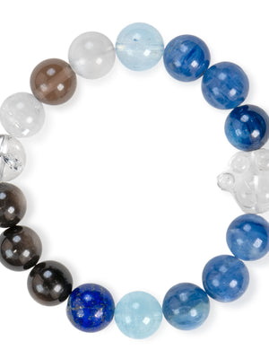 SENLLY Ocean Clarity - Beaded Stretch Bracelet with Natural Aquamarine, Kyanite, Lapis Lazuli, Smoky Quartz & Clear Quartz, Handcrafted Natural Stone Jewelry for Calm, Focus & Emotional Balance