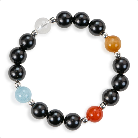 SENLLY Shadow Pulse - Beaded Stretch Bracelet with Natural Black Agate, Tiger Eye & Red Agate, Handcrafted Natural Stone Jewelry for Strength, Clarity & Balance