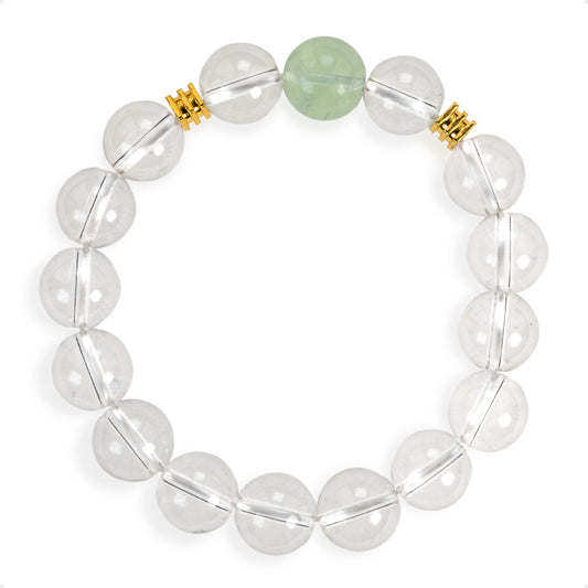 SENLLY Misty Clarity - Beaded Stretch Bracelet with Natural Green Fluorite & Clear Quartz, Handcrafted Natural Stone Jewelry for Calm, Clarity & Inner Balance