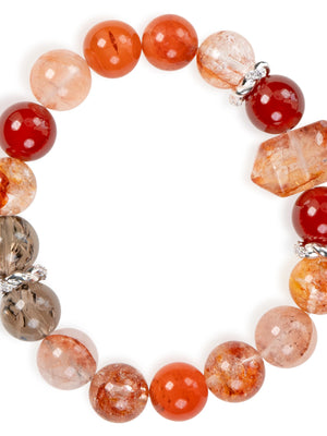 SENLLY Ember Horizon - Beaded Stretch Bracelet with Natural Red Agate, South Red Agate & Hematoid Quartz, Handcrafted Natural Stone Jewelry for Strength, Balance & Vitality