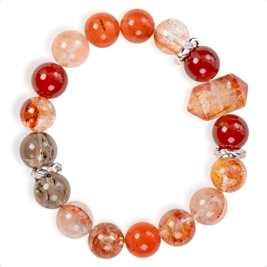 SENLLY Ember Horizon - Beaded Stretch Bracelet with Natural Red Agate, South Red Agate & Hematoid Quartz, Handcrafted Natural Stone Jewelry for Strength, Balance & Vitality
