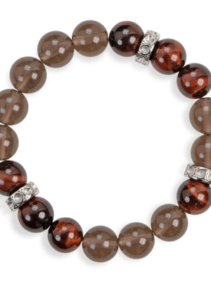 SENLLY Ember Resolve - Natural Red Tiger Eye & Smoky Quartz Beaded Bracelet, Handcrafted Natural Stone Jewelry for Strength, Focus & Grounding