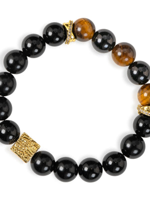 SENLLY Golden Ember - Beaded Stretch Bracelet with Tiger Eye & Black Agate, Handcrafted Natural Stone Jewelry for Confidence, Balance & Modern Style