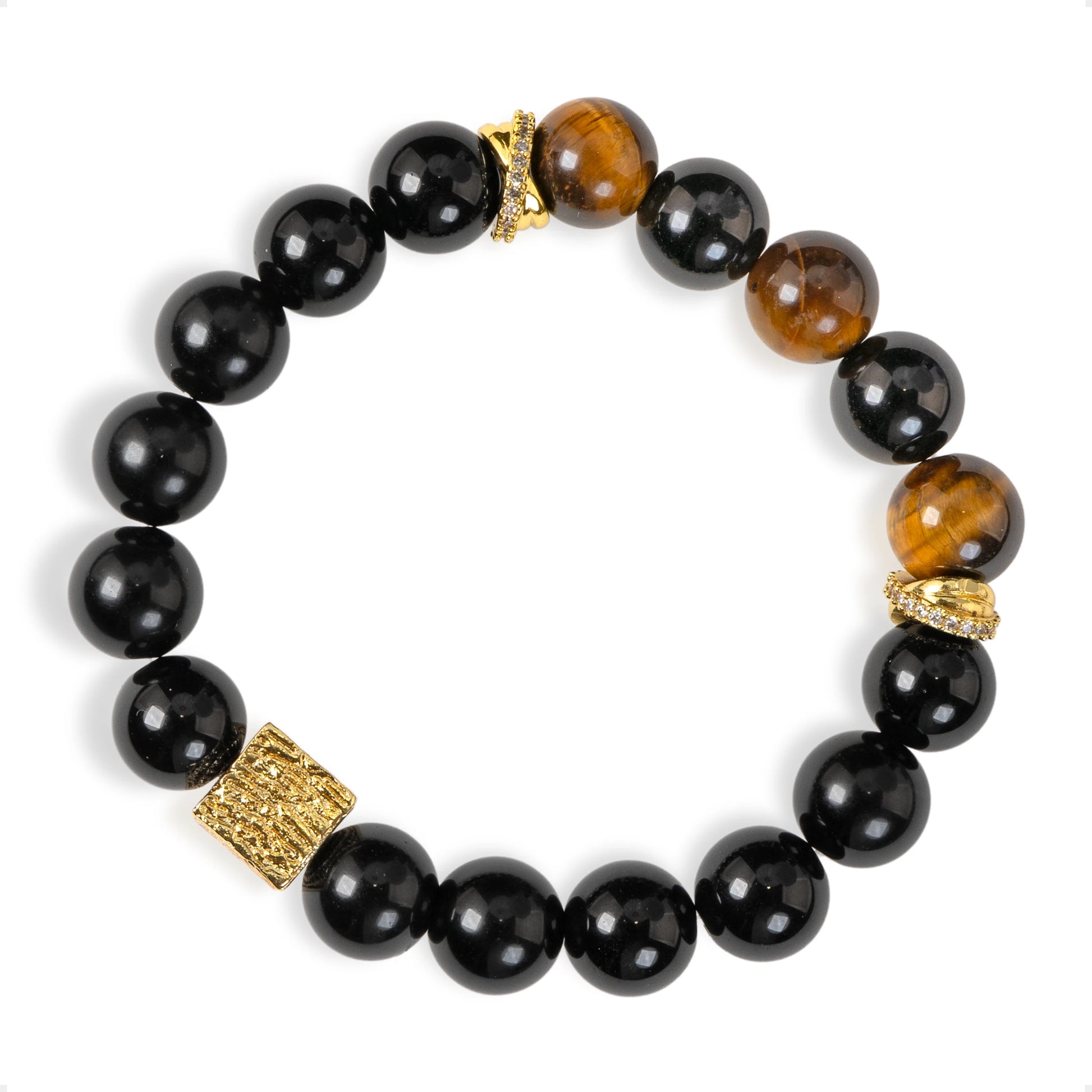 SENLLY Golden Ember - Beaded Stretch Bracelet with Tiger Eye & Black Agate, Handcrafted Natural Stone Jewelry for Confidence, Balance & Modern Style