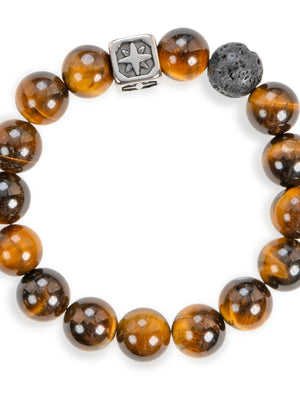 SENLLY Starforge Ember - Beaded Stretch Bracelet with Tiger Eye, Lava Rock & Signature Metal Accent, Handmade Natural Stone Jewelry for Strength, Focus & Grounded Energy
