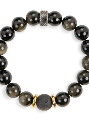 SENLLY Shadow Ember - Beaded Stretch Bracelet with Natural Gold Obsidian, Handcrafted Natural Stone Jewelry for Protection, Strength & Grounding