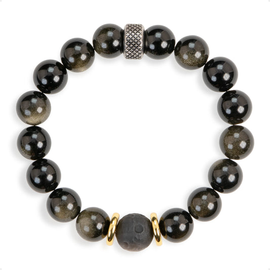 SENLLY Shadow Ember - Beaded Stretch Bracelet with Natural Gold Obsidian, Handcrafted Natural Stone Jewelry for Protection, Strength & Grounding