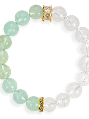SENLLY Mind Clarity Green - Beaded Stretch Bracelet with Green Fluorite & Clear Quartz, Handmade Natural Stone Jewelry for Focus, Balance & Clean Energy