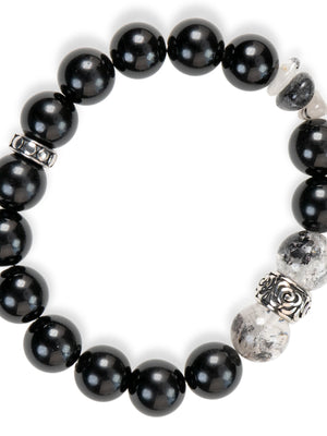 SENLLY Monochrome Muse - Black Agate Bracelet with Picasso Jasper Accents, Handcrafted Natural Stone Jewelry for Balance, Clarity & Modern Minimalism