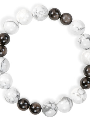 SENLLY Frosted Balance - Beaded Stretch Bracelet with Natural Silver Obsidian & Howlite, Handcrafted Natural Stone Jewelry for Calmness & Grounding