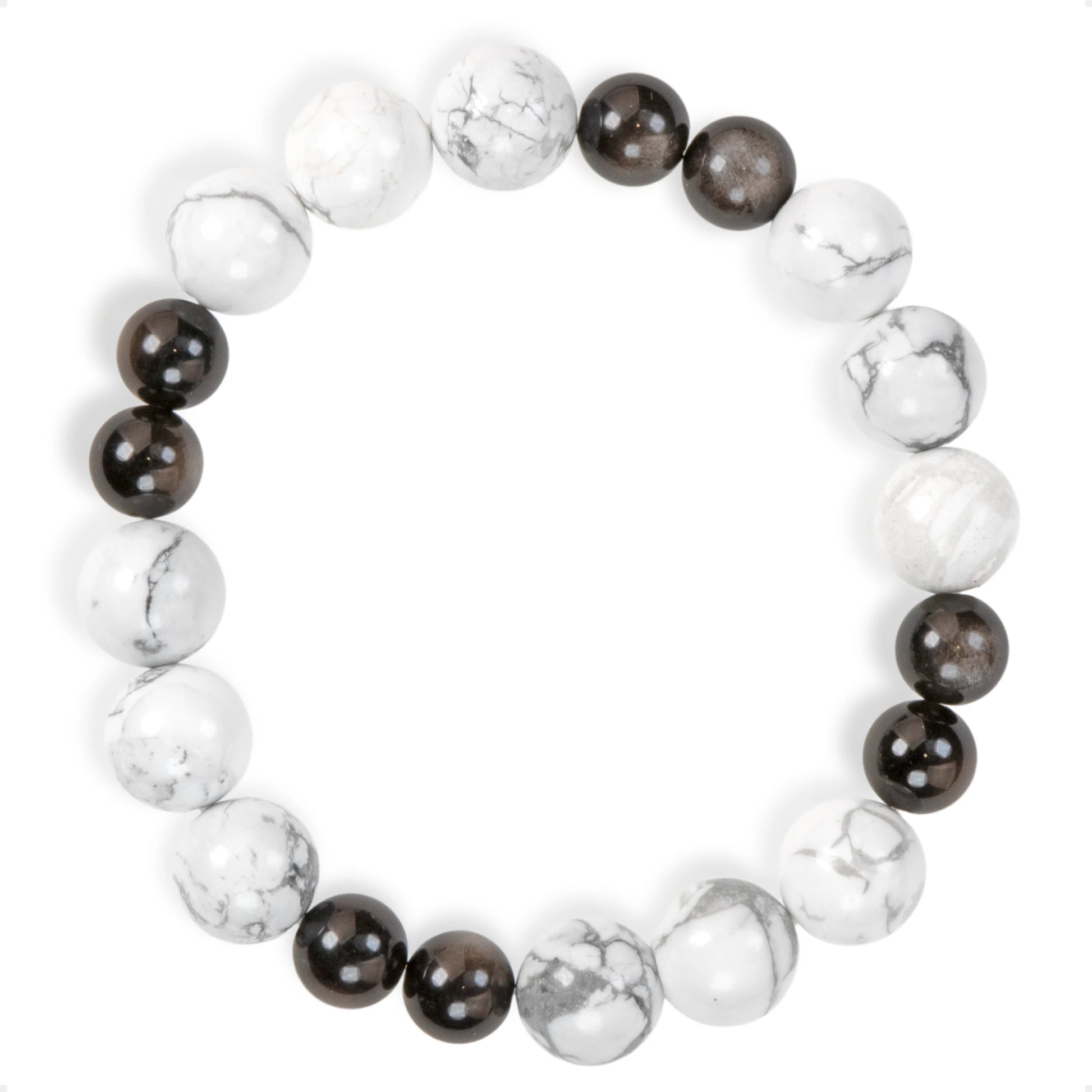 SENLLY Frosted Balance - Beaded Stretch Bracelet with Natural Silver Obsidian & Howlite, Handcrafted Natural Stone Jewelry for Calmness & Grounding