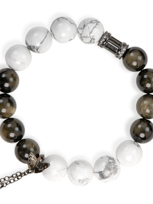 SENLLY Shadow Marble - Beaded Stretch Bracelet with Natural Howlite & Gold Obsidian, Handcrafted Natural Stone Jewelry for Balance, Protection & Grounding